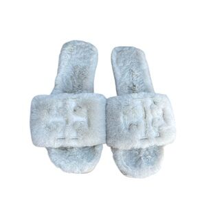 Tory Burch Double T Genuine Shearling Slide Cream Natural